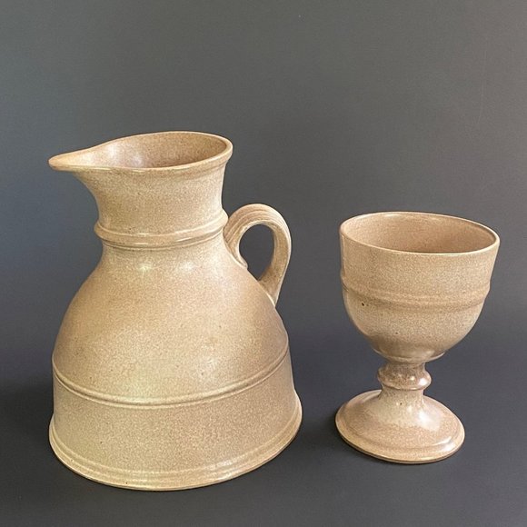 John Chipperfield pottery pitcher jug & goblet Norfolk England set - Picture 13 of 15